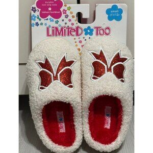 Limited Too white red lined Christmas bow slippers girls S 11/12 NWT glitter